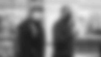 Washington Football Team head coach Ron Rivera gives wide receiver Curtis Samuel a tour of Inova Sports Performance Center. (Emilee Fails/Washington Football Team)