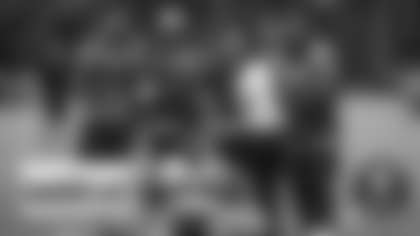 Washington's running backs pose for the camera at the end of minicamp. (Emilee Fails/Washington Football Team)