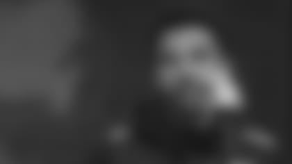 Louisiana running back Raymond Calais speaks to media during the 2020 NFL Scouting Combine, Wednesday, Feb. 26, 2020 in Indianapolis. (Aaron Doster/NFL)