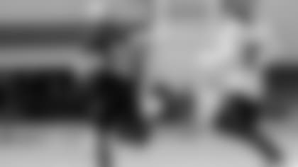 New Orleans Saints wide receiver Chris Olave gets behind the defense on the deep touchdown catch at Saints Training Camp 2022.