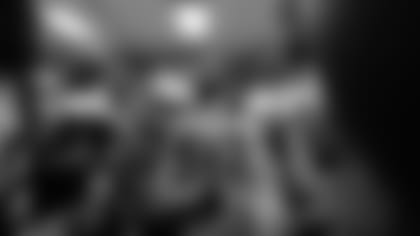 Seahawks defensive captain Bobby Wagner fires up his teammates in the final moments before they leave the locker room to face the Cardinals.