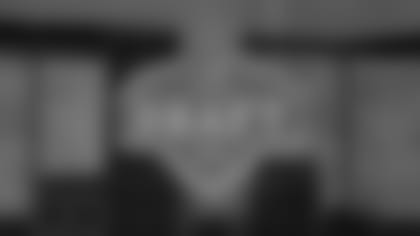 A general view of the 2021 NFL Draft logo, Tuesday, April 27, 2021, in Cleveland. The 2021 NFL Draft will be held April 29-May 1. (AP Photo/Steve Luciano)