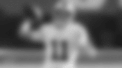 Cole Beasley (11) throws a touchdown pass. Buffalo Bills vs Los Angeles Chargers, November 29, 2020 at Bills Stadium. Photo by Craig Melvin.