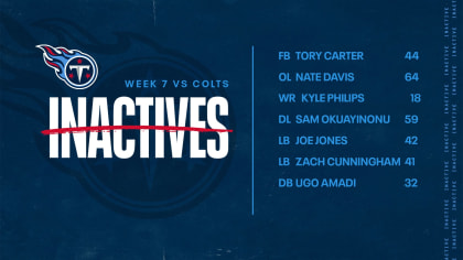 Game Inactives  Week 7 Titans vs Colts