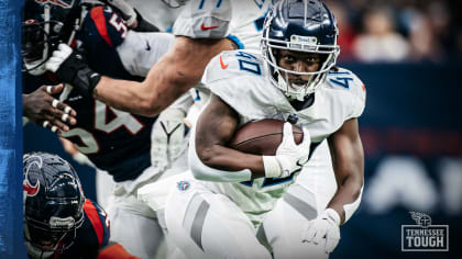 Tennessee Titans running back Dontrell Hilliard (40) celebrates a touchdown  with guard Aaron Brewer (55) during