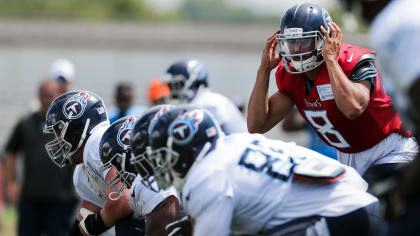 Tennessee Titans tight end Cole Wick runs a drill during NFL