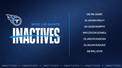 Game Inactives  Week 1 Titans at Saints