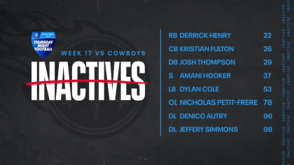 Game Inactives  Week 17 Cowboys vs Texans