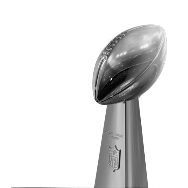 The silver Lombardi Trophy of the Super Bowl