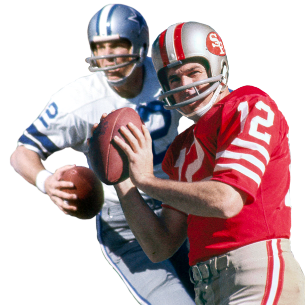 Dallas Cowboys quarterback Roger Staubach is shown in action against the  San Francisco 49ers on Jan. 2. 1972 in Irving, Texas. (AP Photo Stock Photo  - Alamy