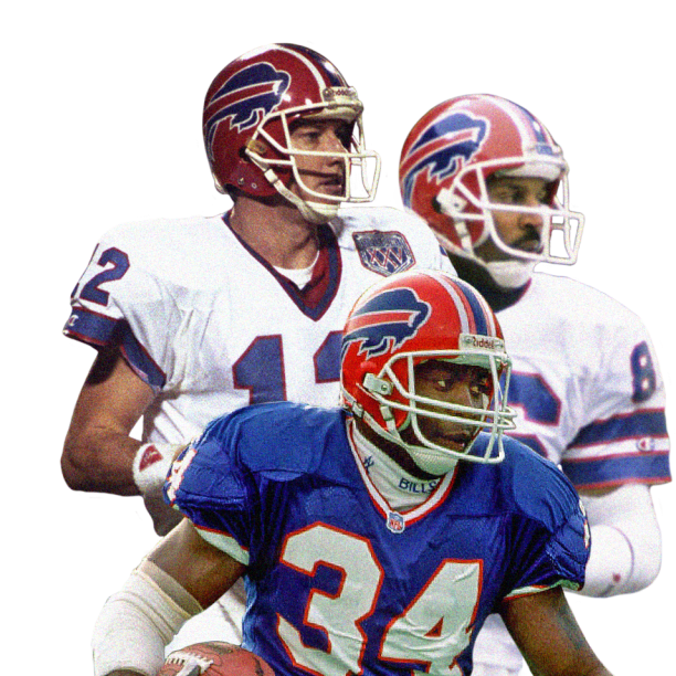 Jim Kelly, Thurman Thomas, & Andre Reed Signed 35x43 Framed Bills Dyna –