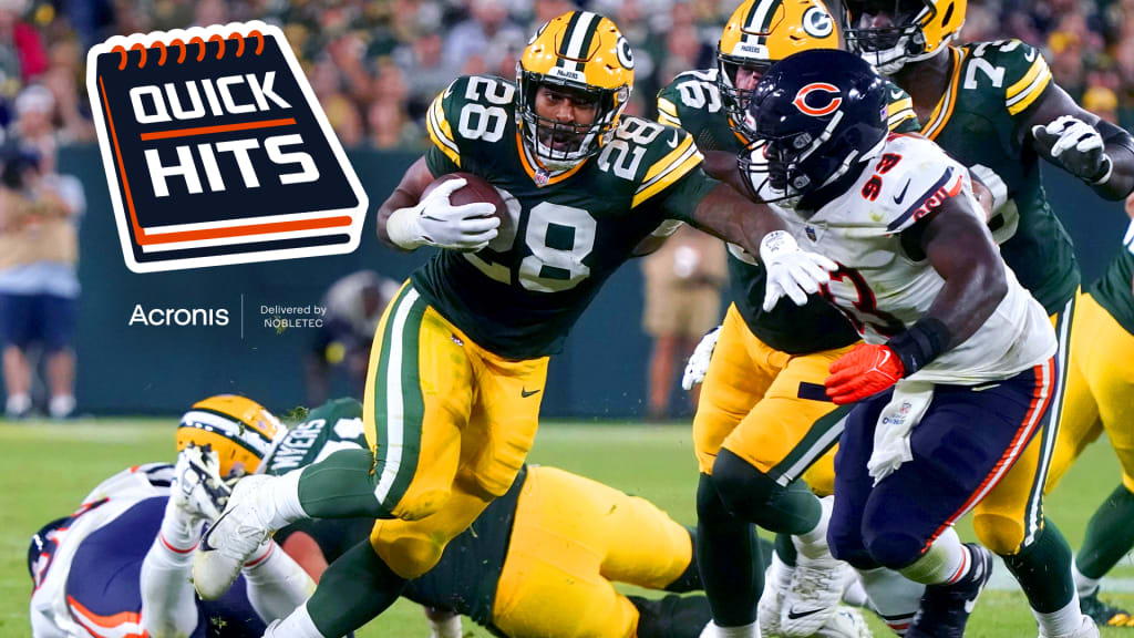 Chicago Bears defensive tackle Justin Jones (93) runs on the field before  an NFL game between the Chicago Bears and the Green Bay Packers Sunday, Sept.  18, 2022, in Green Bay, Wis. (