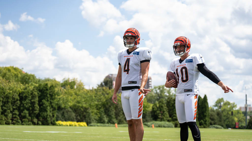 Cincinnati Bengals head coach Zac Taylor talks to punter Kevin Huber (10)  after an NFL football game against the Jacksonville Jaguars, Thursday,  Sept. 30, 2021, in Cincinnati. (AP Photo/Emilee Chinn Stock Photo - Alamy