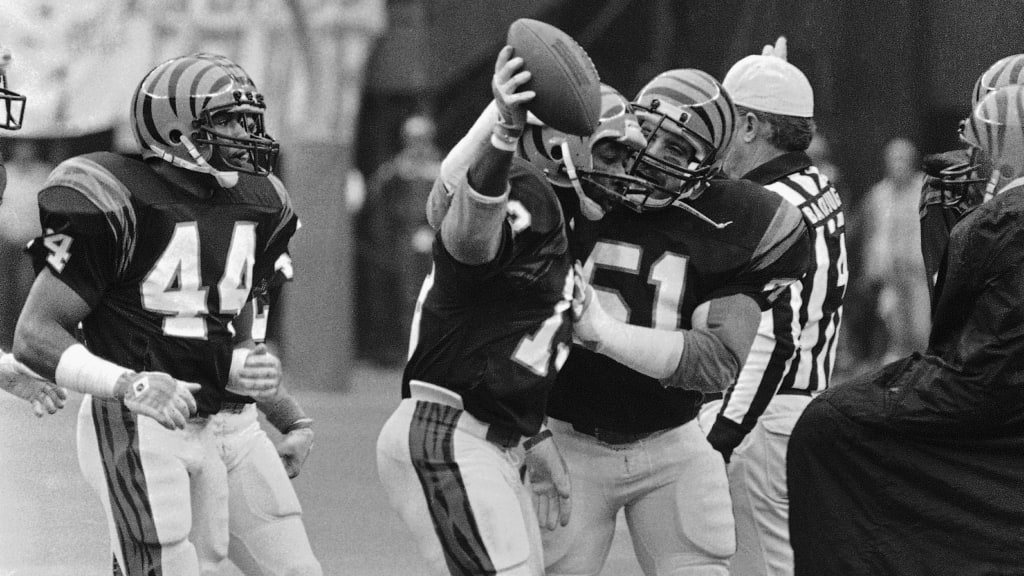 Defensive back Ken Riley of the Cincinnati Bengals holds the ball