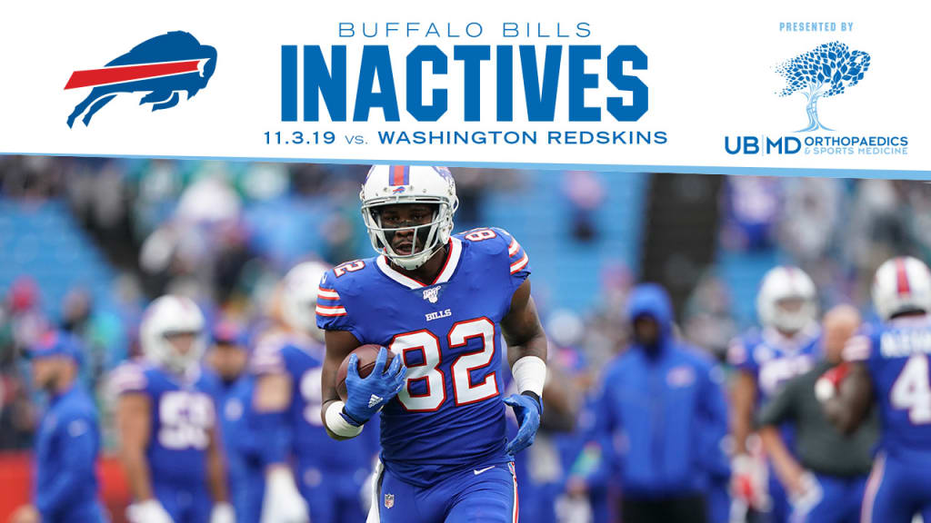 Inactives  Duke Williams headlines Bills inactive list