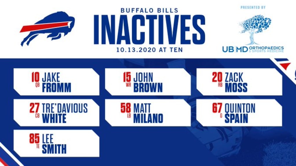 Bills at Titans Inactives: Tre'Davious White, John Brown out vs