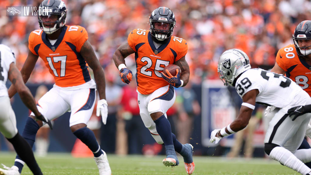 Denver Broncos running back Samaje Perine (25) celebrates against