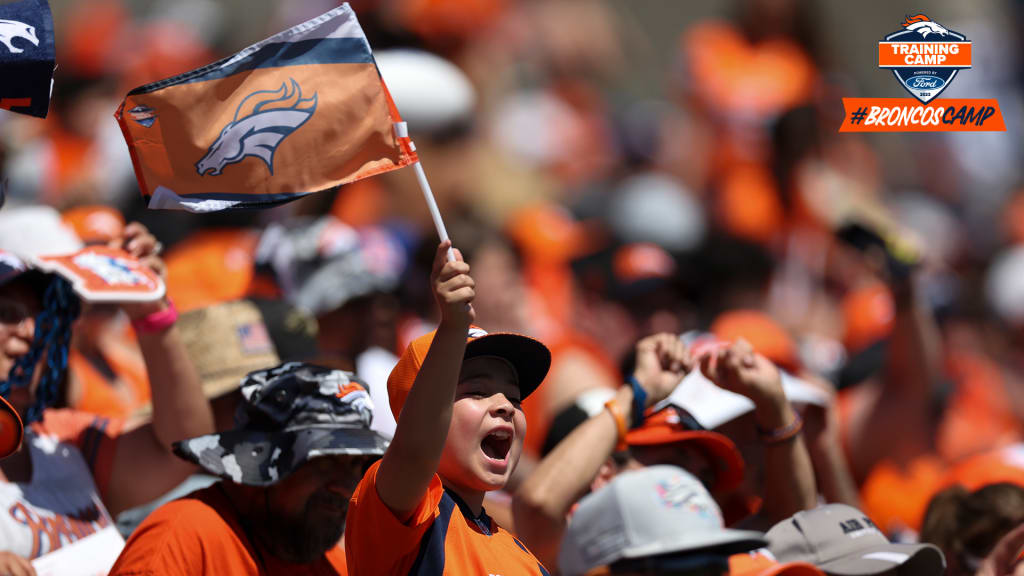 A 2023 Ford Bronco is adorned with the logo of the Denver Broncos while on  display during NFL Welcome Back festivities at the Broncos training camp  Saturday, July 29, 2023, in Centennial