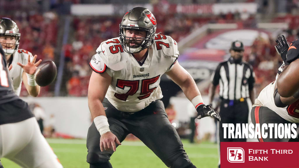 Tampa Bay Buccaneers guard John Molchon (75) looks on against the