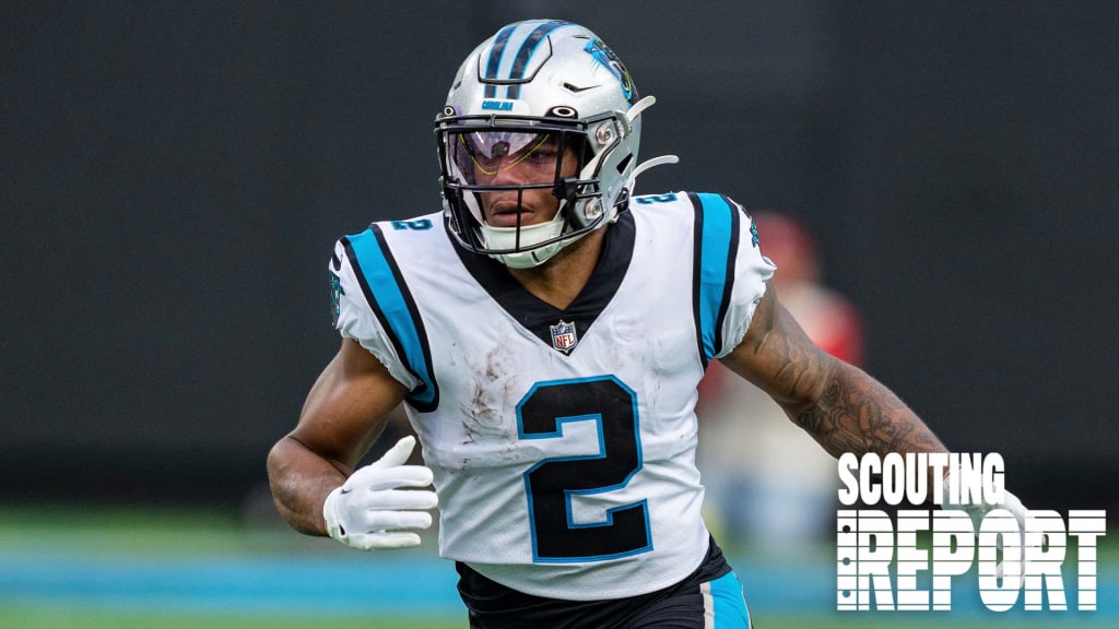 Carolina Panthers linebacker Damien Wilson watches during the first have of  an NFL preseason football game against the Buffalo Bills on Friday, Aug.  26, 2022, in Charlotte, N.C. (AP Photo/Jacob Kupferman Stock