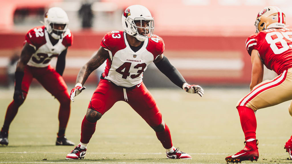 Arizona Cardinals outside linebacker Haason Reddick (43) lines up against  the Tampa Bay Buccaneers during an NFL football game Sunday, Nov. 10, 2019,  in Tampa, Fla. The Buccaneers won the game 30-27. (