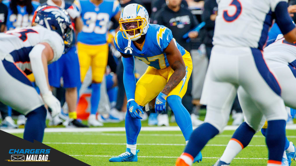 Los Angeles Chargers tight end Hunter Kampmoyer (87) celebrates his  two-point conversion with running back Isaiah Spiller (28) during the  second half of a preseason NFL football game against the Los Angeles Rams  Saturday, Aug. 13, 2022, in Inglewood