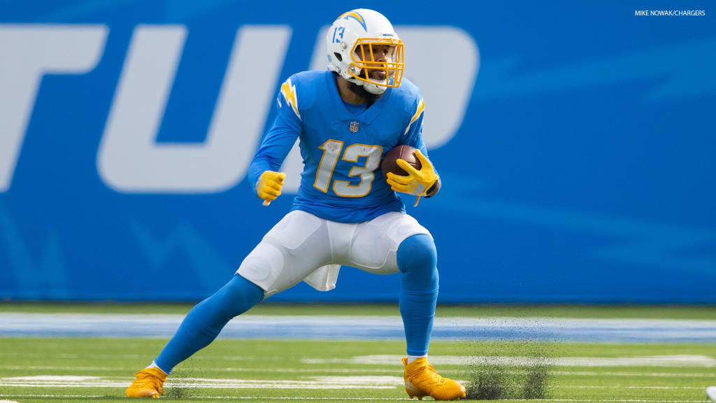 Los Angeles Chargers tight end Gerald Everett (7) catches a pass during the  first half of an NFL football game against the Seattle Seahawks Sunday,  Oct. 23, 2022, in Inglewood, Calif. (AP