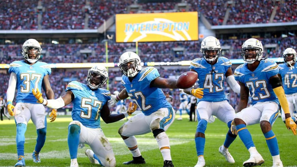 London, UK. 21 October 2018. Chargers fans and the military. Tennessee  Titans at Los Angeles Chargers NFL game at Wembley Stadium, the second of  the NFL London 2018 games. Final score 