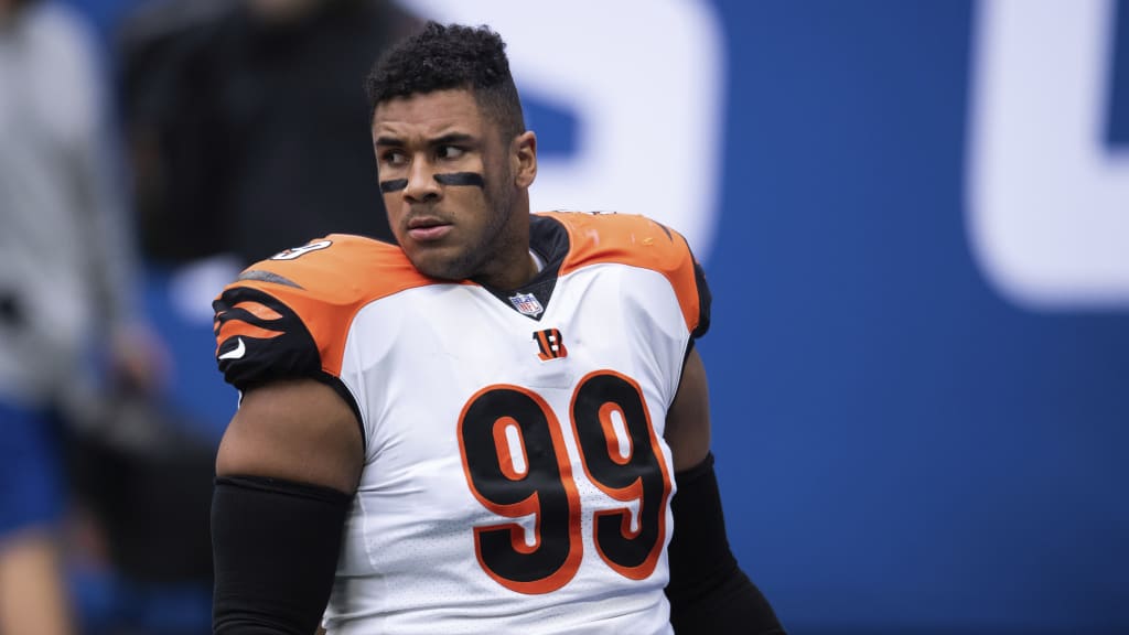 Los Angeles Chargers defensive lineman Christian Covington is pictured on  the sideline during an NFL preseason football game against the Seattle  Seahawks, Saturday, Aug. 28, 2021, in Seattle. The Seahawks won 27-0. (