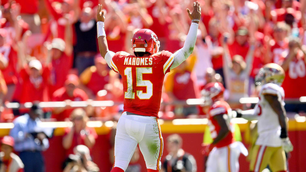 Patrick Mahomes of the Kansas City Chiefs runs toward the locker room