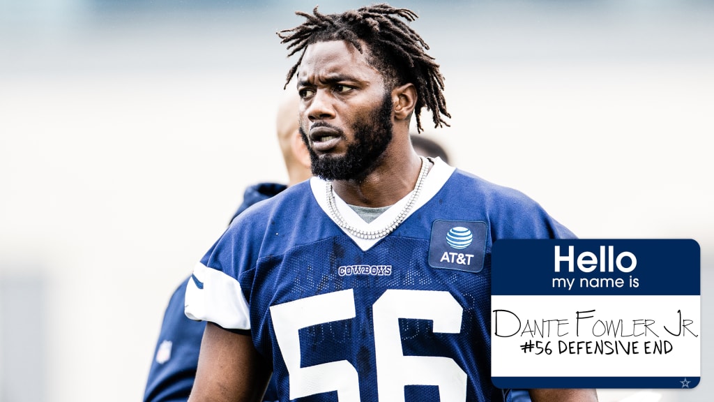 Dante Fowler Jr. #56 of the Dallas Cowboys celebrates after a play