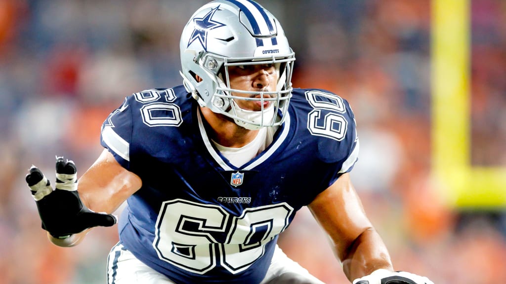 Dallas Cowboys offensive tackle Isaac Alarcon watches from the