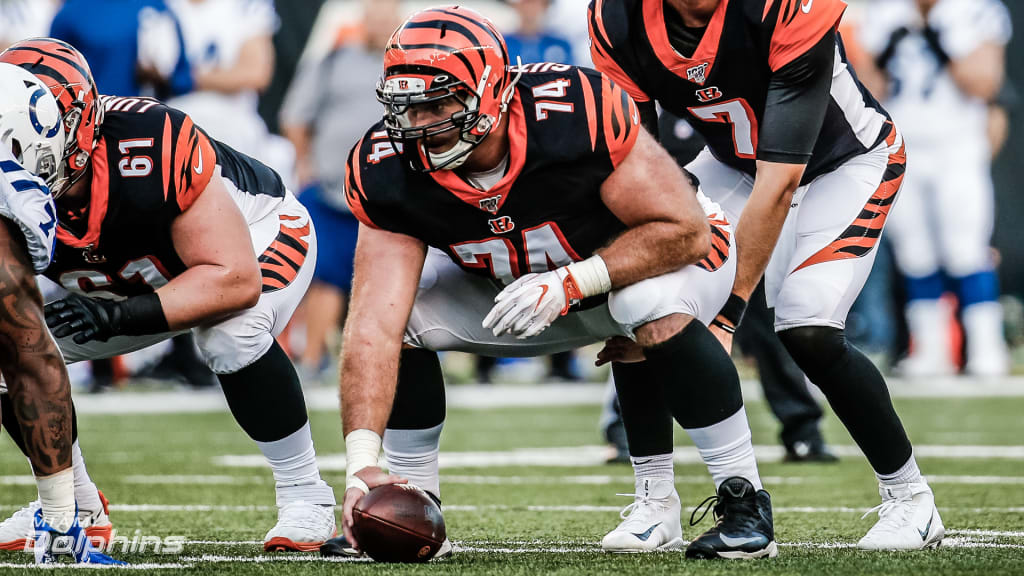 Cincinnati Bengals offensive tackle Keaton Sutherland (74) after