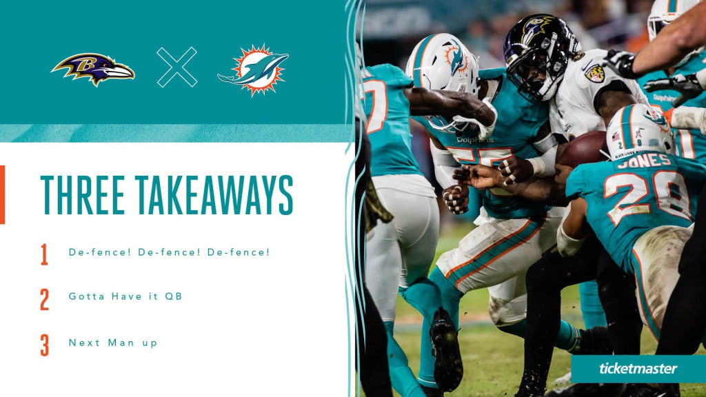 Three Takeaways Miami Dolphins Baltimore Ravens Week 10 TNF NFL 2021