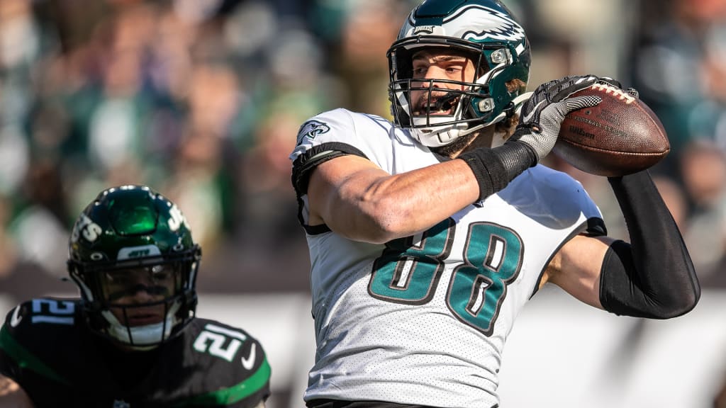 Philadelphia Eagles tight end Dallas Goedert (88) has his jersey ripped  during the second half of an NFL football game against the Los Angeles  Chargers on Sunday, Nov. 7, 2021, in Philadelphia. (