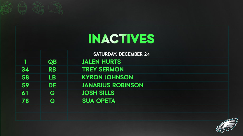 Philadelphia Eagles versus Dallas Cowboys Week 18 inactives tracker