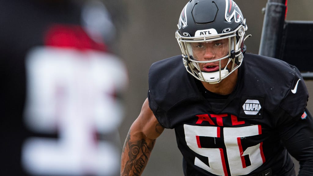 Atlanta Falcons linebacker Quinton Bell (56) works during the