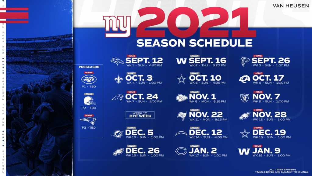 Giants release official 2021 NFL schedule
