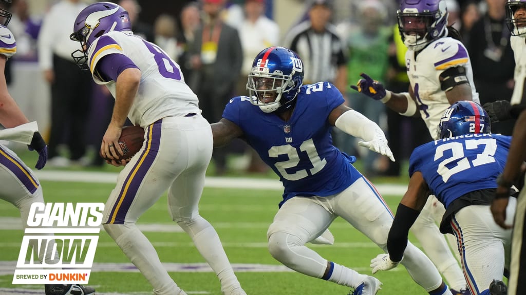 MINNEAPOLIS, MN - JANUARY 15: Minnesota Vikings running back Dalvin Cook  (4) gets tackled by New York Giants defensive end Leonard Williams (99)  during the NFL game between the New York Giants