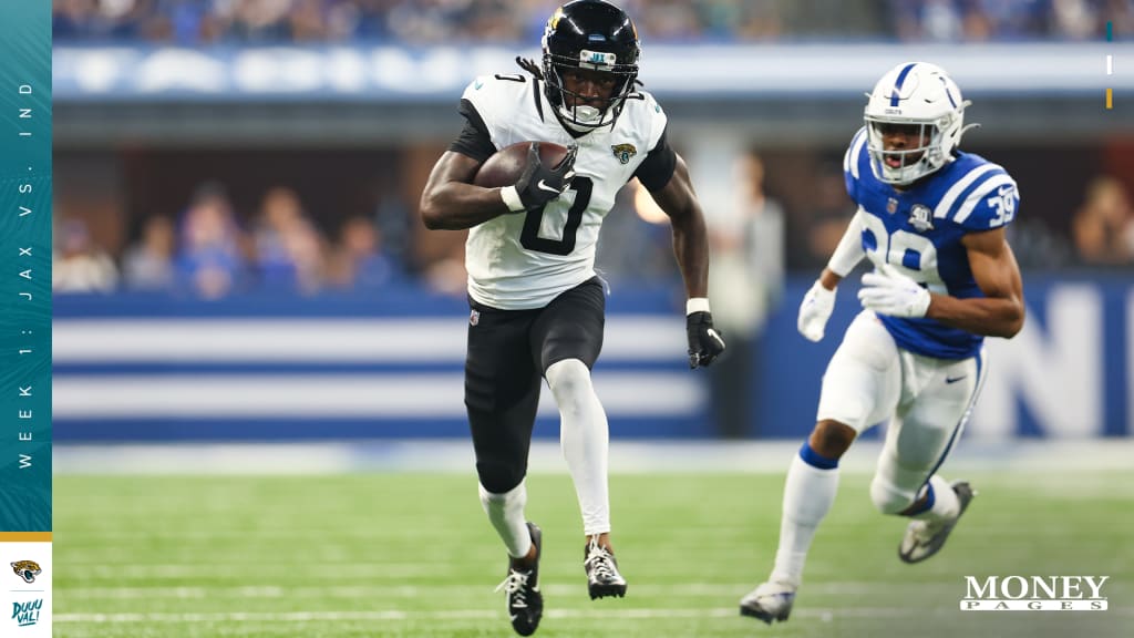 November 14, 2021: Jacksonville Jaguars defenders react to a sack during NFL  football game action between the Jacksonville Jaguars and the Indianapolis  Colts at Lucas Oil Stadium in Indianapolis, Indiana. Indianapolis defeated