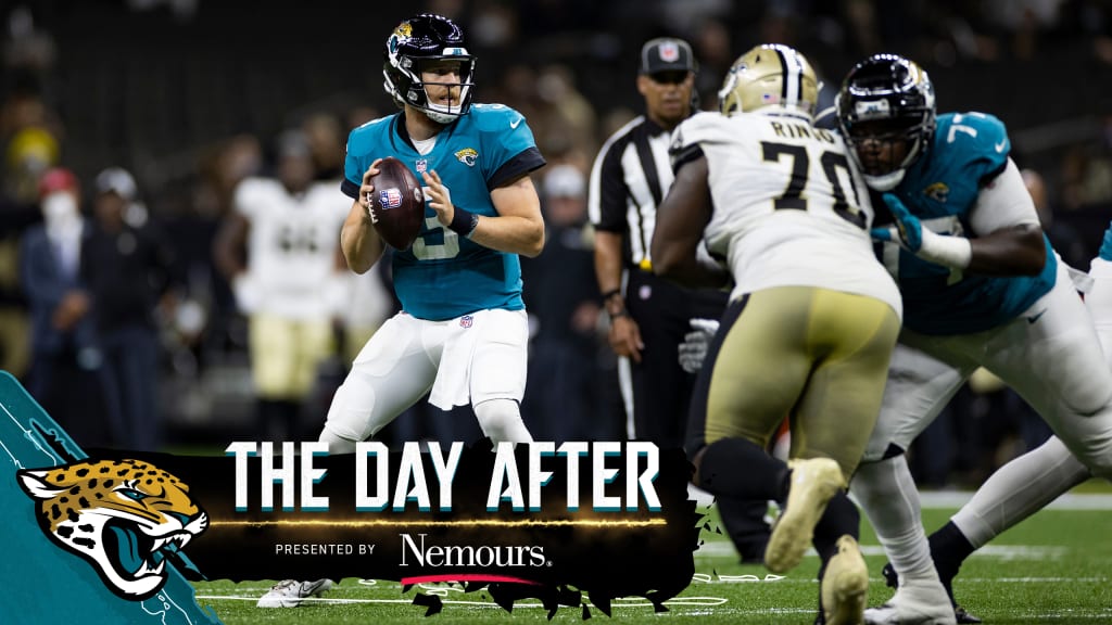 New Orleans Saints fans react to a replay call during the second half of an  NFL football game against the Jacksonville Jaguars, Sunday, Oct. 13, 2019,  in Jacksonville, Fla. (AP Photo/Stephen B.