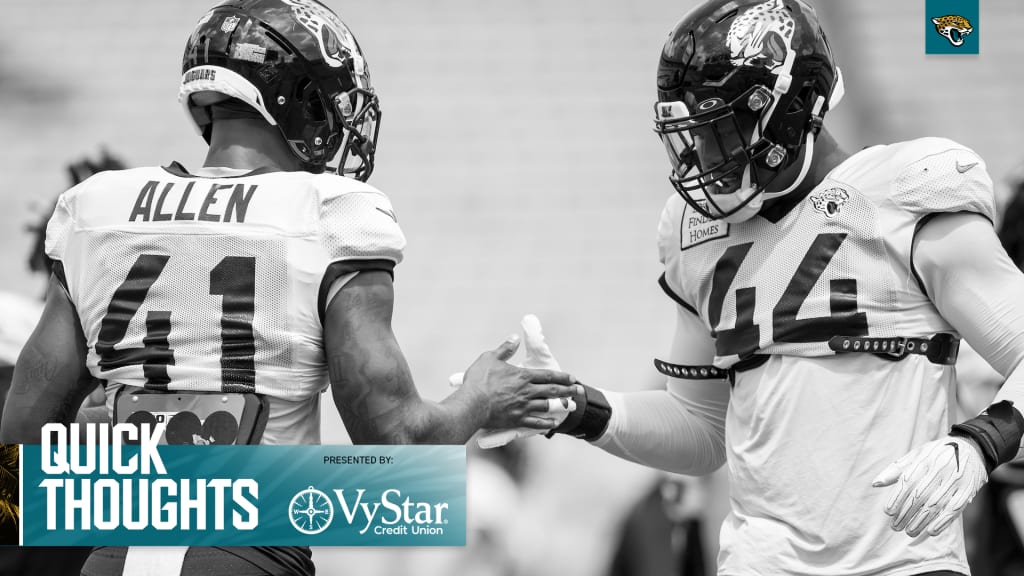 Jacksonville Jaguars linebacker Travon Walker (44) moves to the line of  scrimmage during an NFL football game against the Pittsburgh Steelers,  Saturday, Aug. 20, 2022 in Jacksonville, Fla. The Steelers defeat the