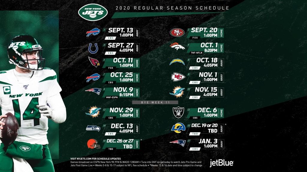 Jets Schedule 2022 2020 New York Jets Schedule: Complete Schedule, Tickets And Match-Up  Information For 2020 Nfl Season