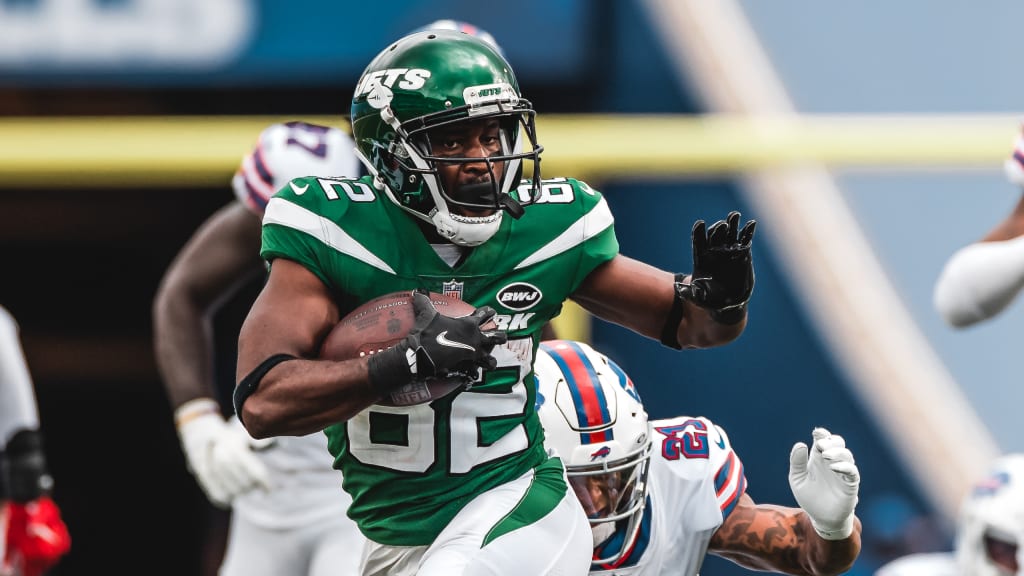 New York Jets wide receiver Jamison Crowder (82) runs a route during the  second half of an NFL football game against the New England Patriots,  Sunday, Oct. 24, 2021, in Foxborough, Mass. (