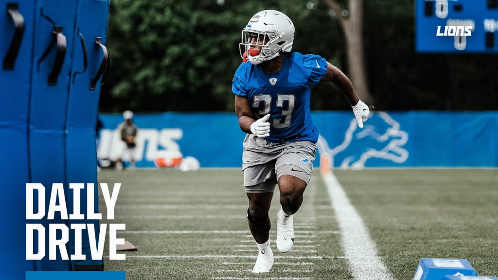 Detroit Lions running back Mohamed Ibrahim runs a drill during an