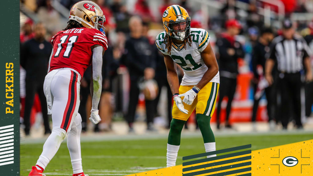 Green Bay Packers cornerback Eric Stokes (21) plays defense during