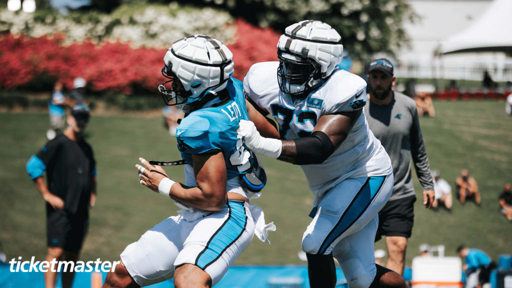 Carolina Panthers running back Camerun Peoples (32) warms up