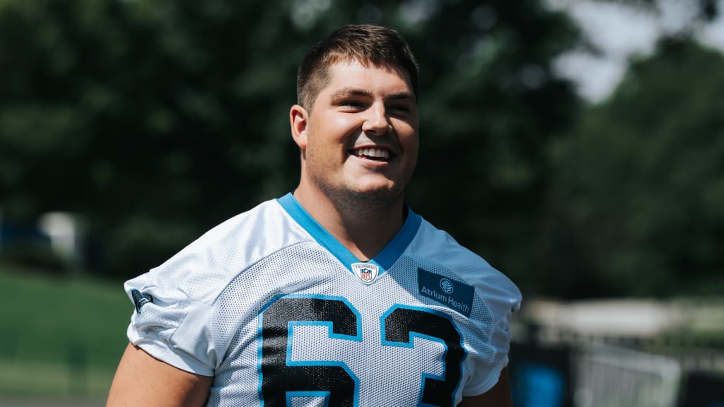 SPARTANBURG, SC - JULY 28: Carolina Panthers tackle Ikem Ekwonu (79) walks  to the practice field during the Carolina Panthers training camp at Wofford  College in Spartanburg, S.C. on July 28, 2022. (