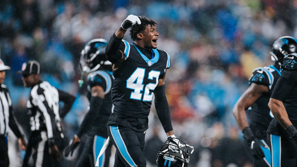 Carolina Panthers safety Sam Franklin Jr. (42) celebrates during