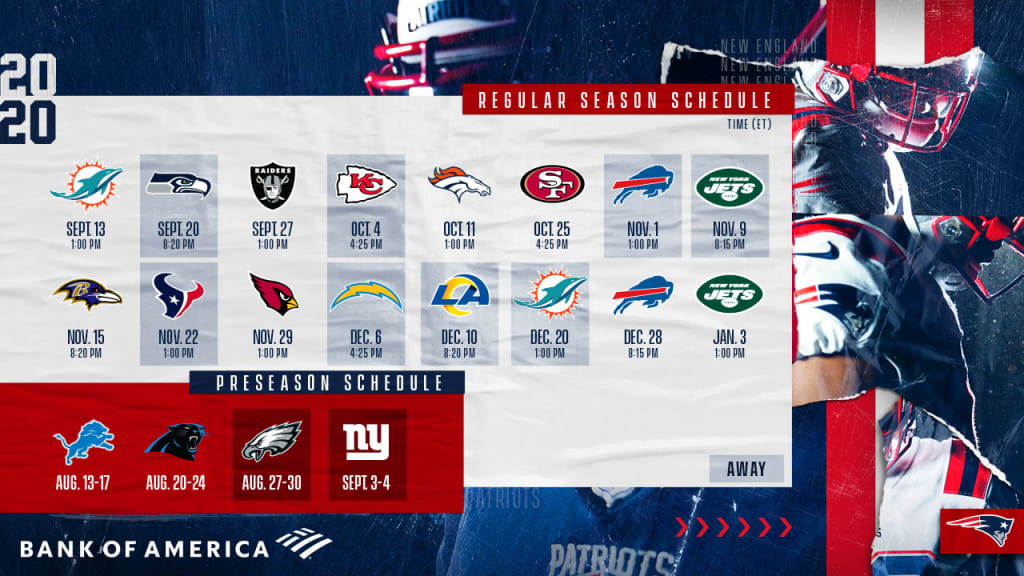 Ne Patriots Schedule 2022 23 New England Patriots 2020 Schedule Announced